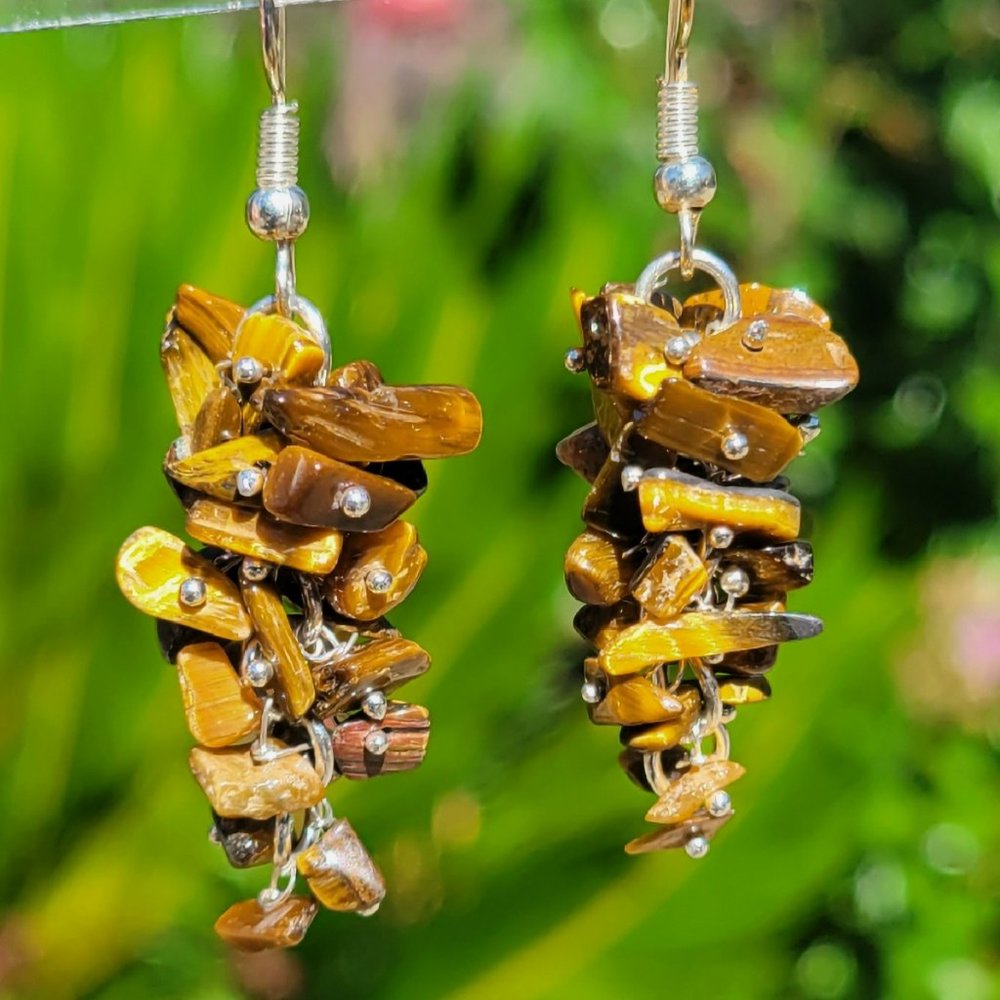 Tiger's Eye Chip Cluster Earrings